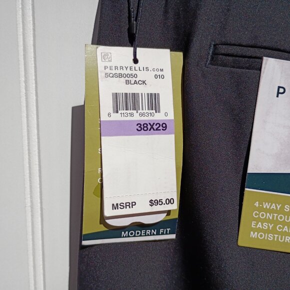 PERRY ELLIS Dress Pants Mens 38 x 29 Black Slacks Modern Fit Portfolio Easy Care - Picture 4 of 15